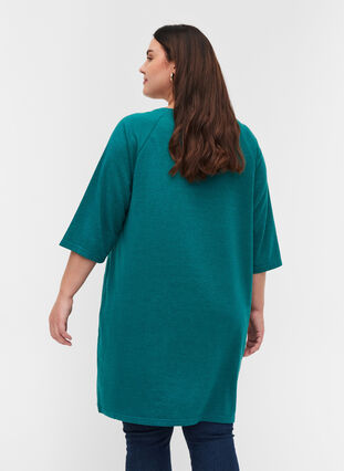 Promotional item - Cotton sweater dress with pockets and 3/4-length sleeves, Teal Green Melange, Model image number 1