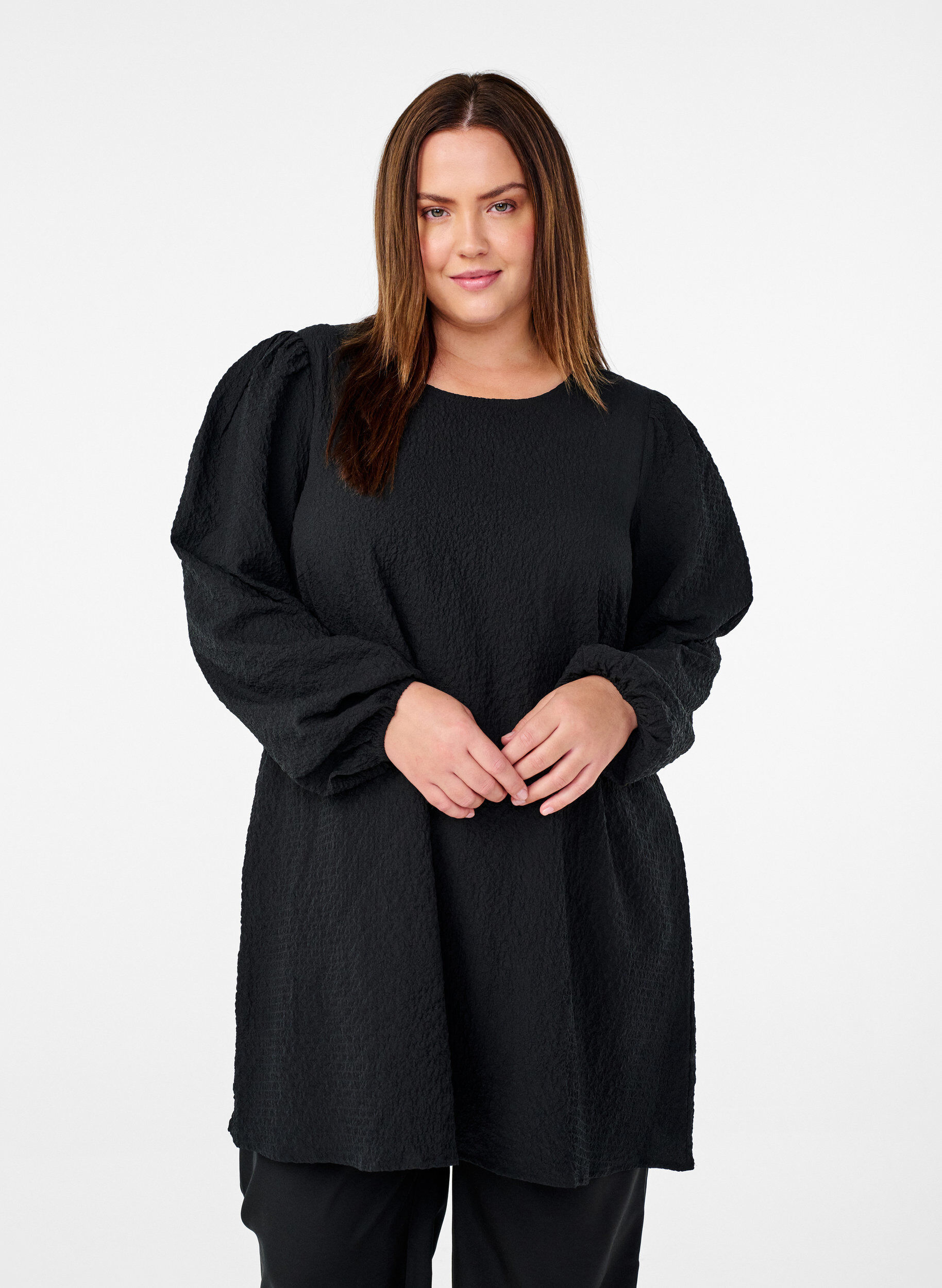 Zizzifashion FLASH - Long-sleeved tunic with a round neck, Black, Model image number 0