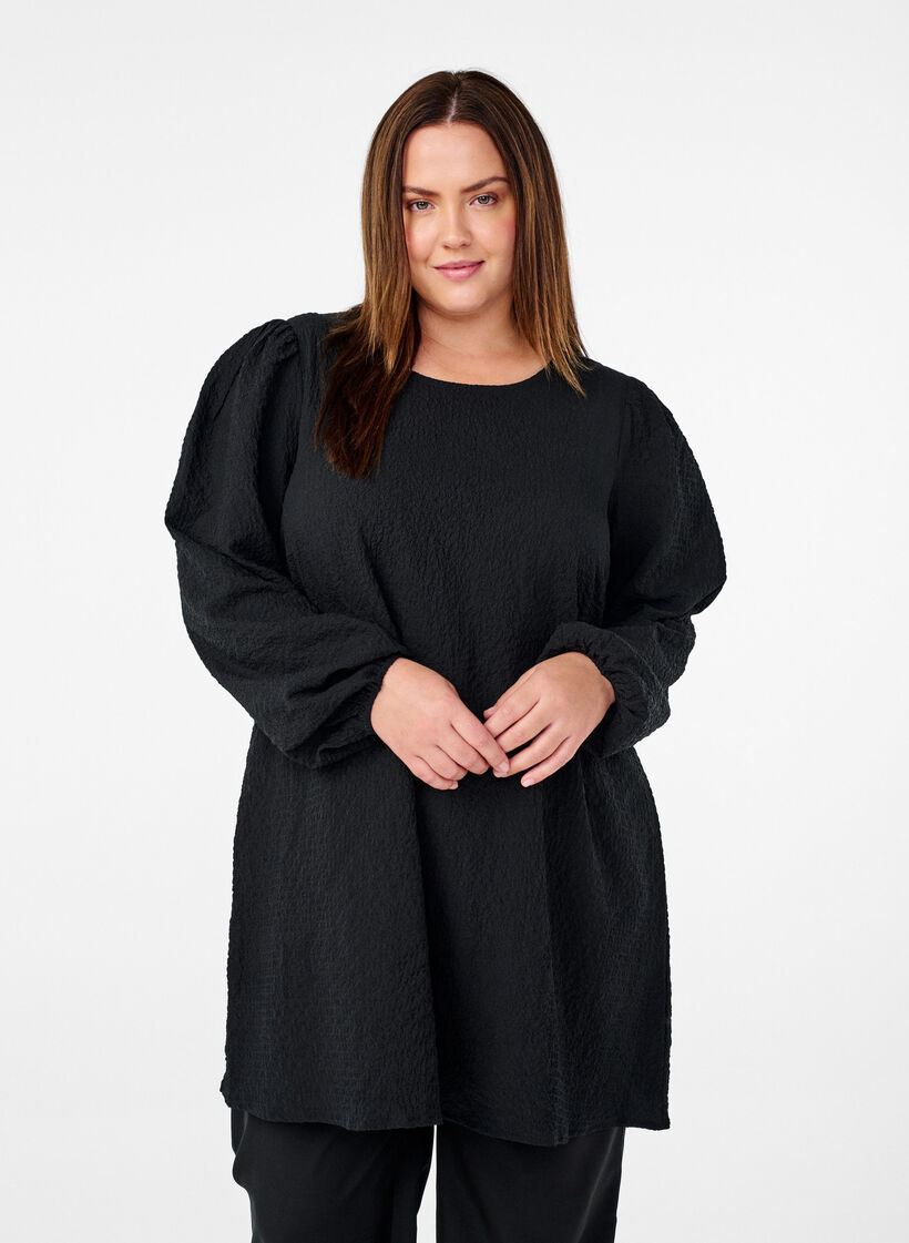 FLASH - Long-sleeved tunic with a round neck, Black, Model image number 0