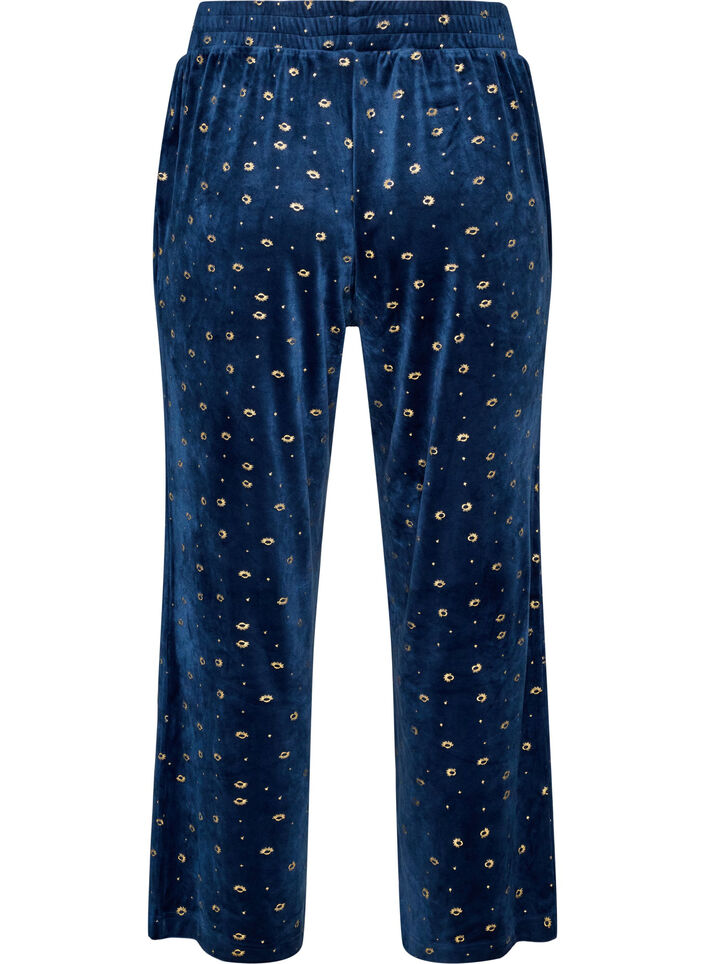 Velour pyjama bottoms with an all-over print, Blue, Packshot image number 1