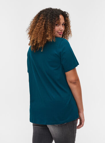 Short-sleeved pyjama t-shirt in cotton, Deep Teal DREAM, Model image number 1