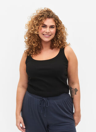 Ribbed tank top in cotton, Black, Model image number 0