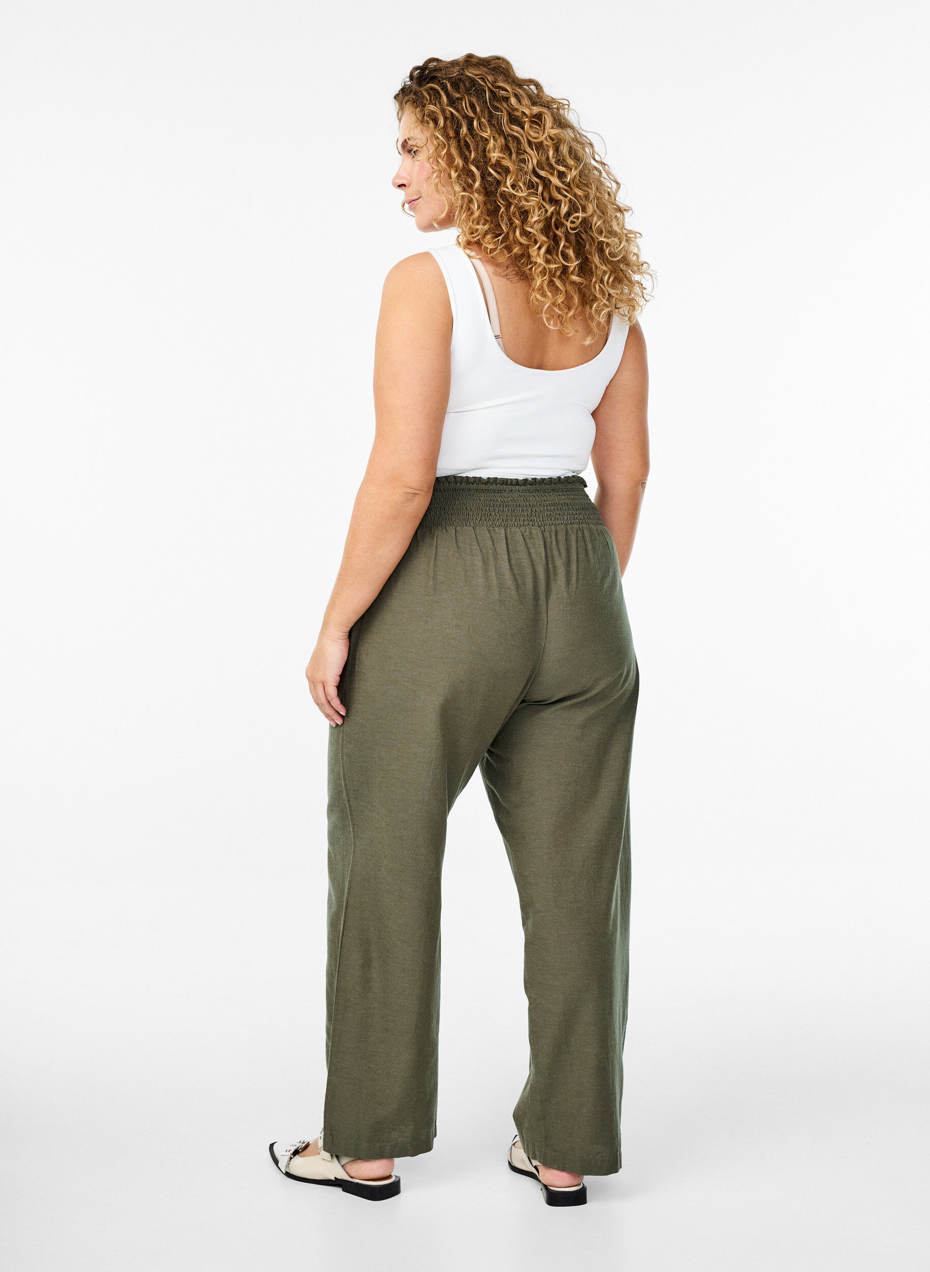 Zizzifashion Smock pants with linen, Green, Model image number 1