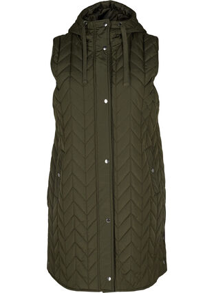 Long quilted vest with hood, Forest Night, Packshot image number 0