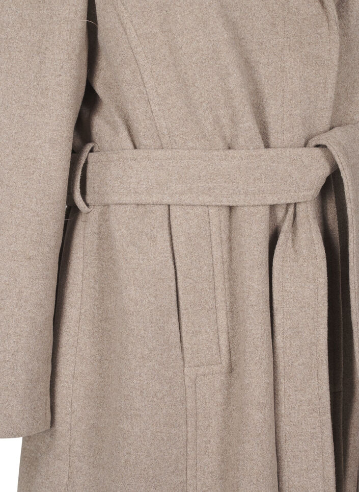 Long wool coat with belt, Moon Rock Mel. , Packshot image number 3