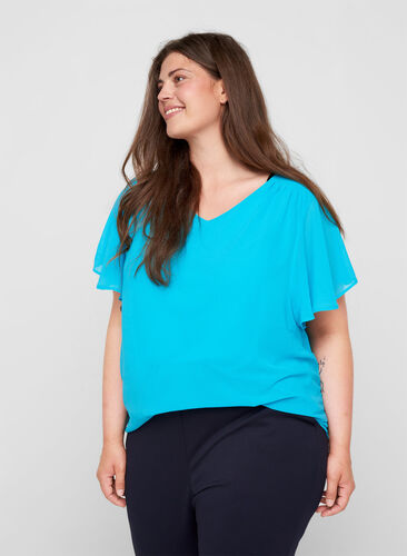 Short-sleeved blouse, River Blue, Model image number 0