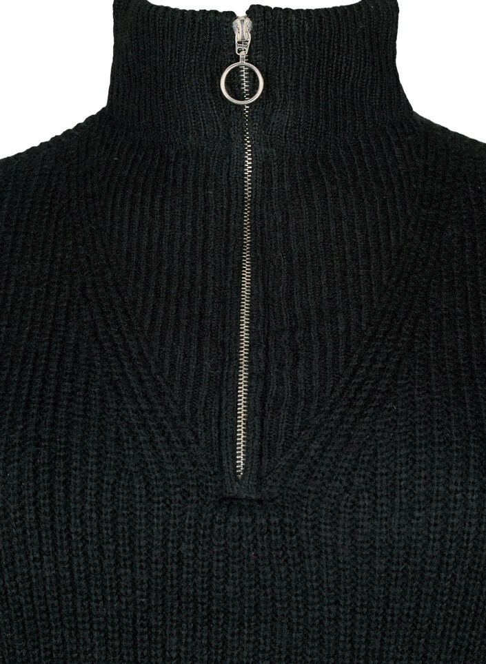 Knitted sweater with high neck and zipper, Black, Packshot image number 2