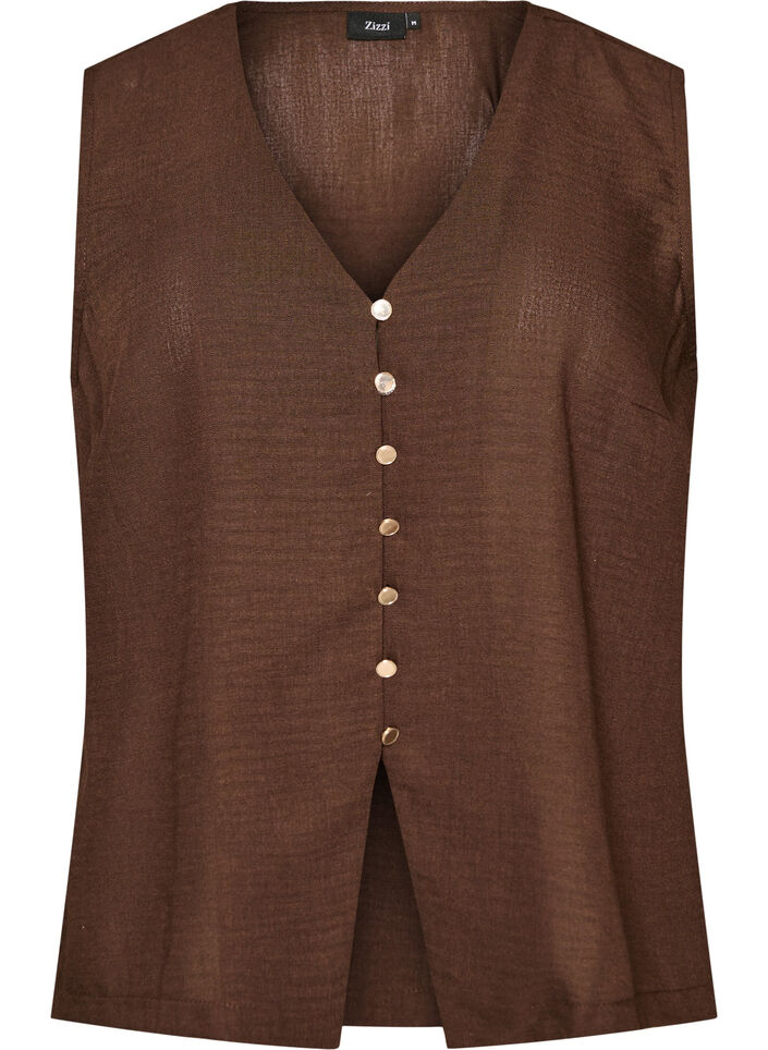 Sleeveless vest with a V-neck and buttons, Brown, Packshot image number 0