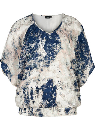 Printed blouse with smocking, Twilight Blue AOP, Packshot image number 0