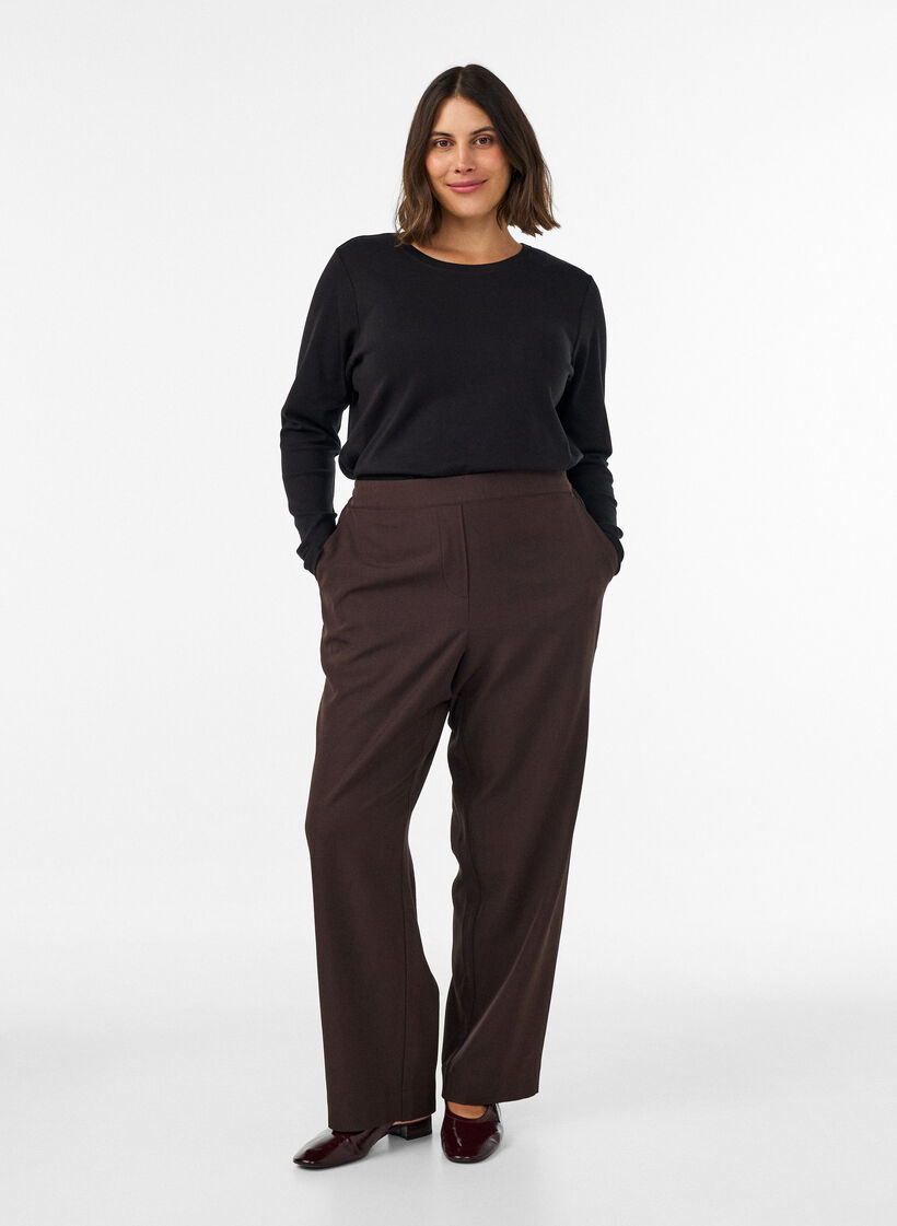 Long-sleeved basic T-shirt with a round neck, Black, Model image number 1