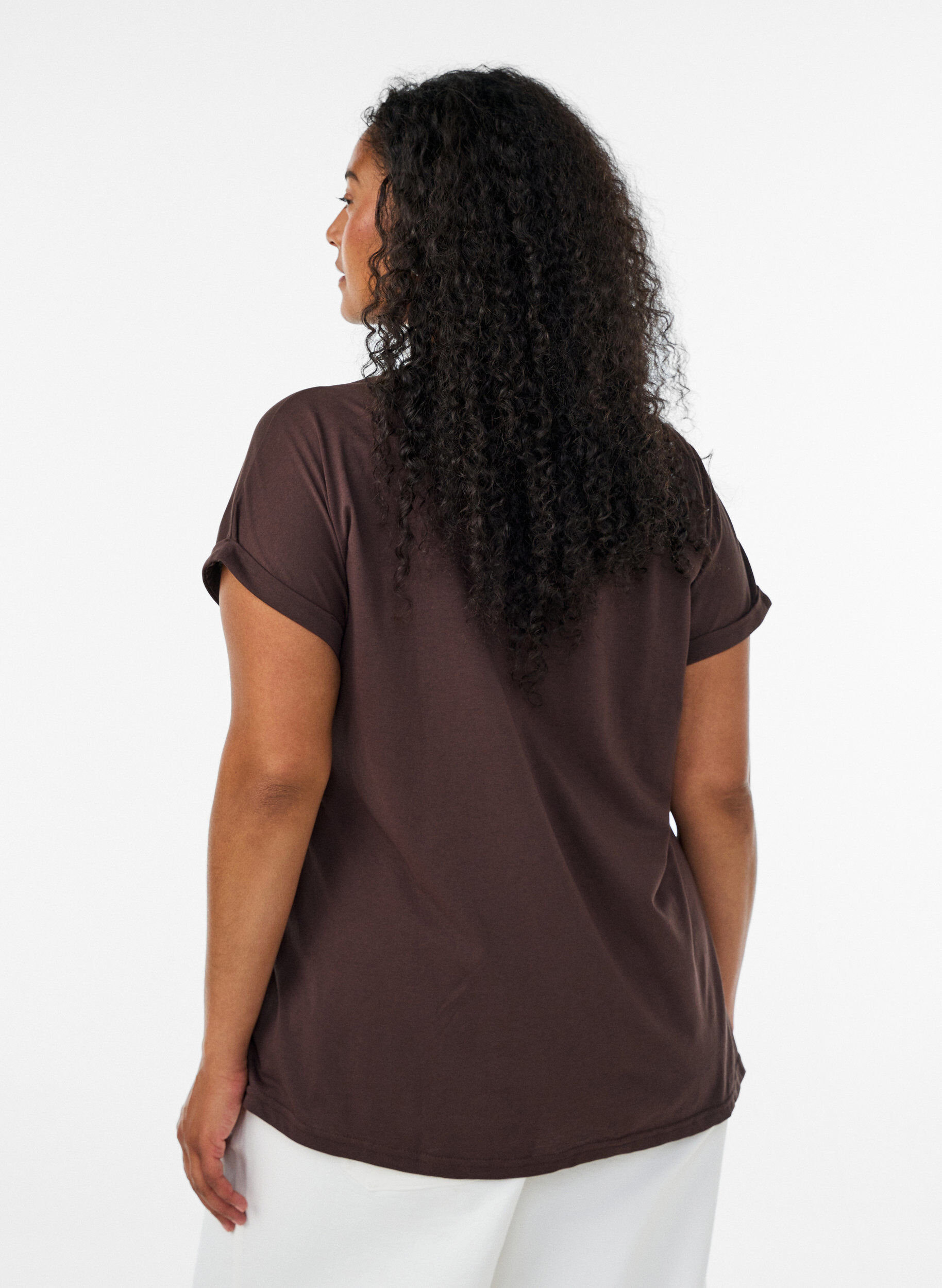 ZizzifashionShort sleeved cotton blend t-shirt, Brown, Model image number 2