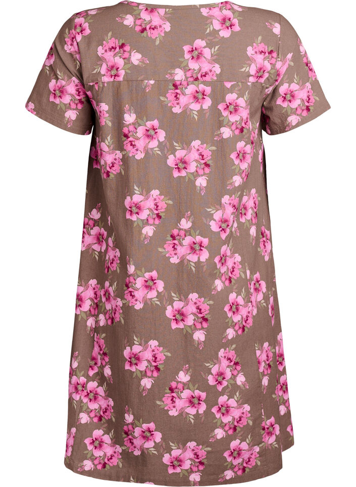 Short a-line dress with floral print, Brown, Packshot image number 1