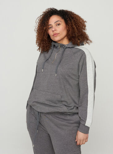 Sweatshirt with a hood and pocket, Dark Grey Melange, Model image number 0