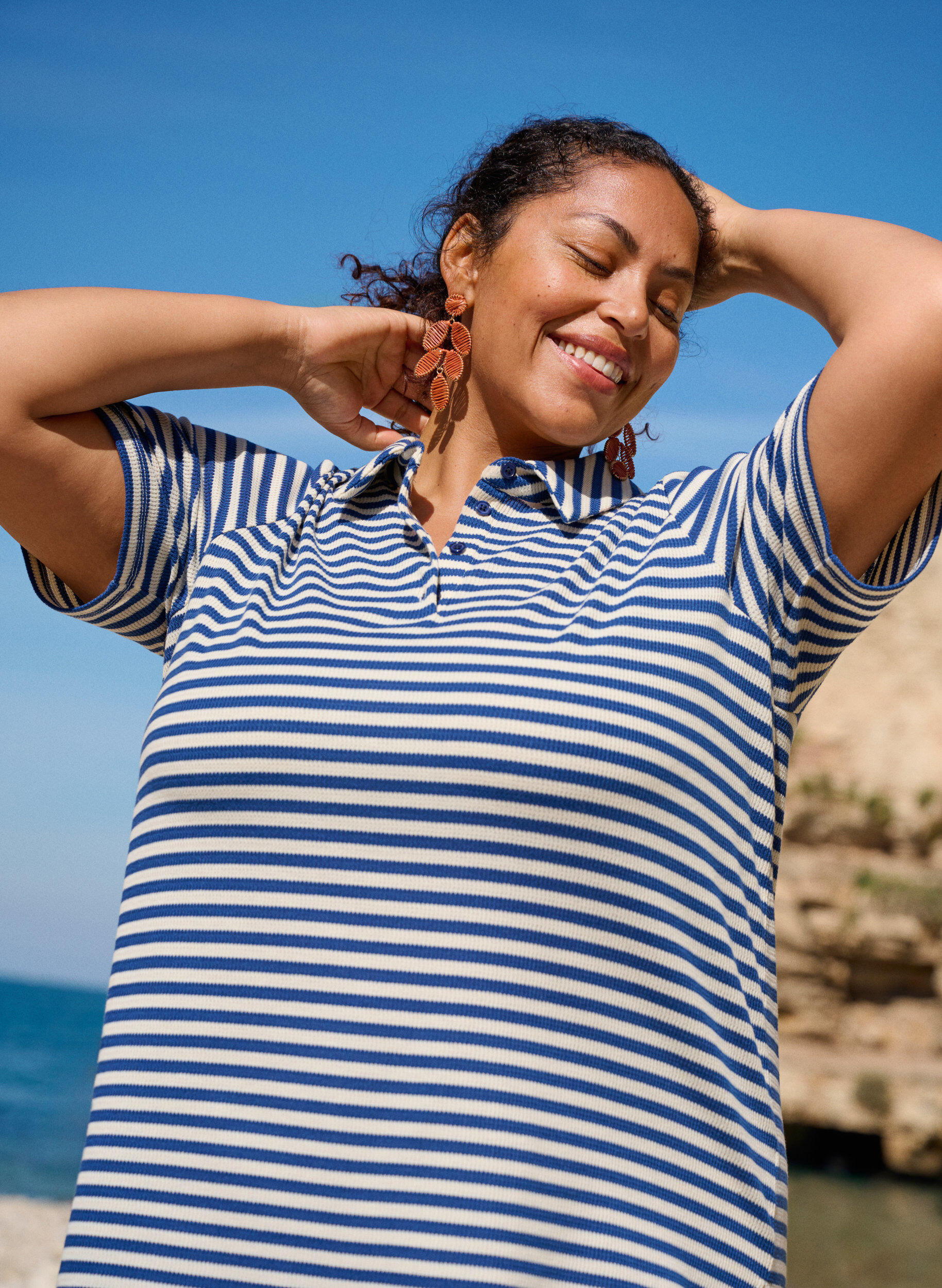 Zizzifashion Short sleeve polo shirt with stripes, Blue, Image image number 0