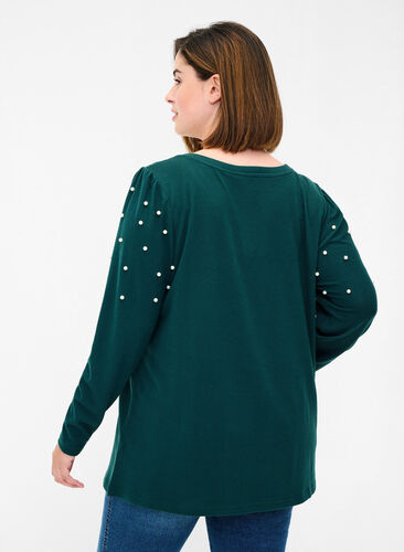 Long sleeve blouse with pearls, Ponderosa Pine, Model image number 1