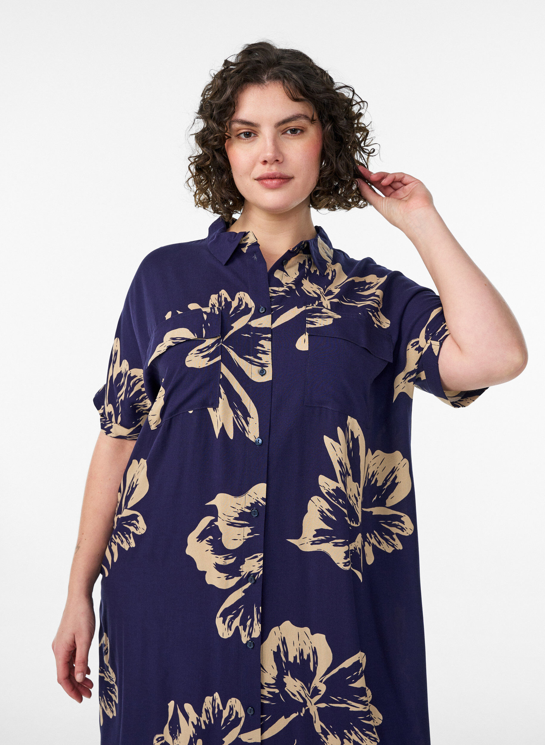 Zizzifashion Long shirt dress with short sleeves, Blue, Model image number 2