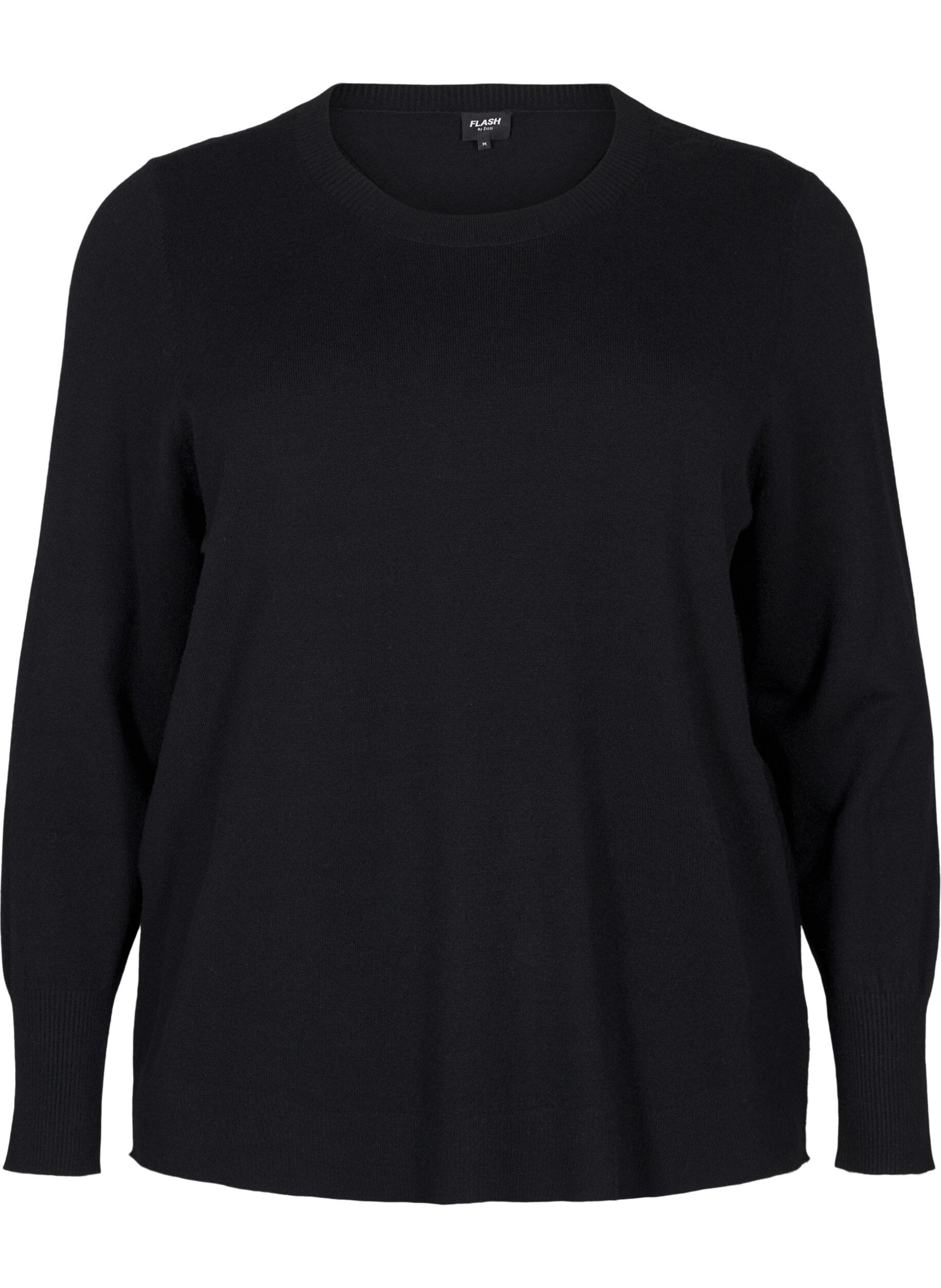 ZizzifashionKnitted blouse with a round neck, Black, Packshot image number 0