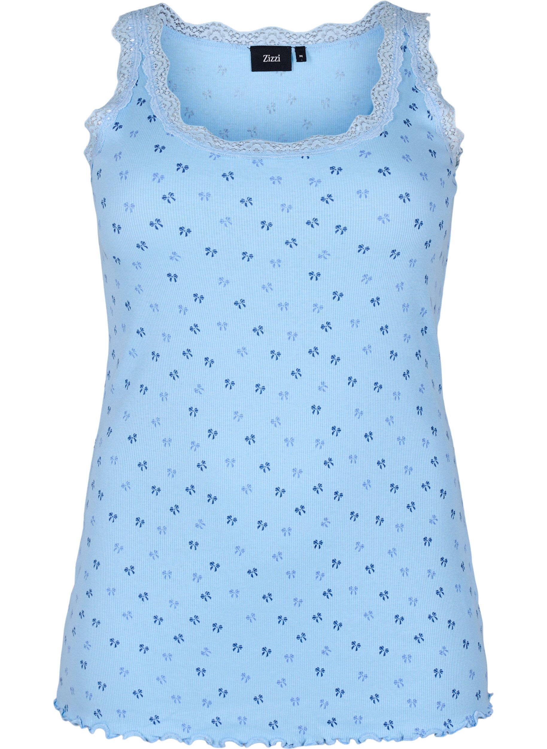 Zizzifashion Top with print and lace edge, Light Blue, Packshot image number 0