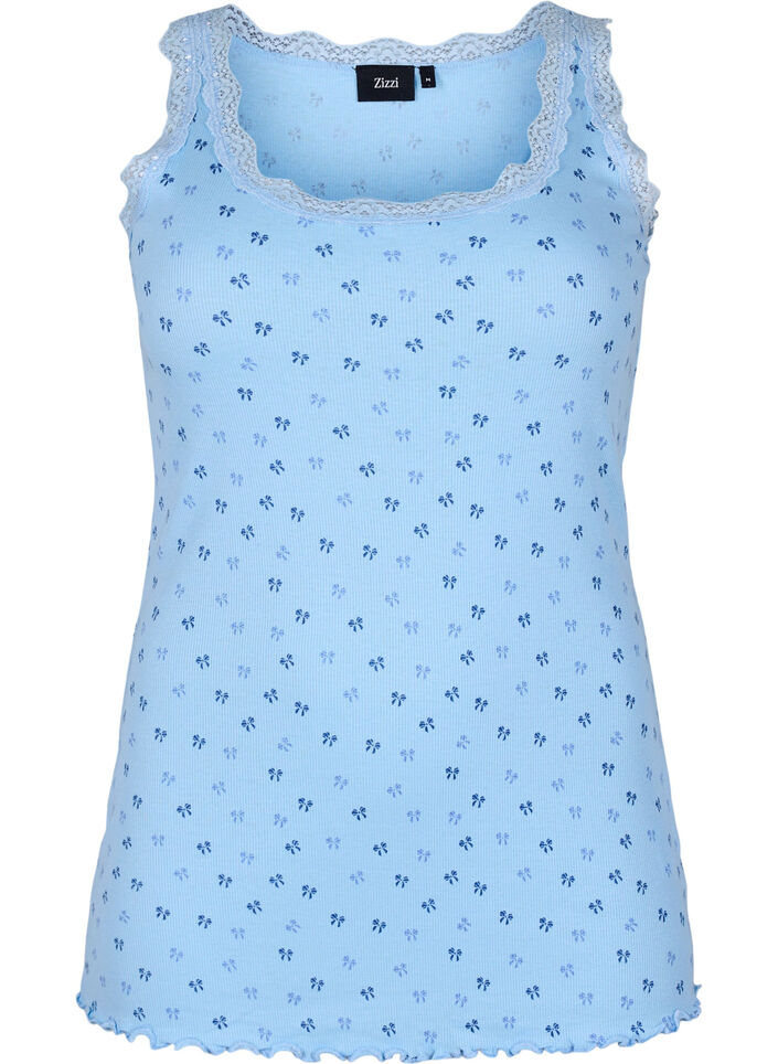 Top with print and lace edge, Light Blue, Packshot image number 0
