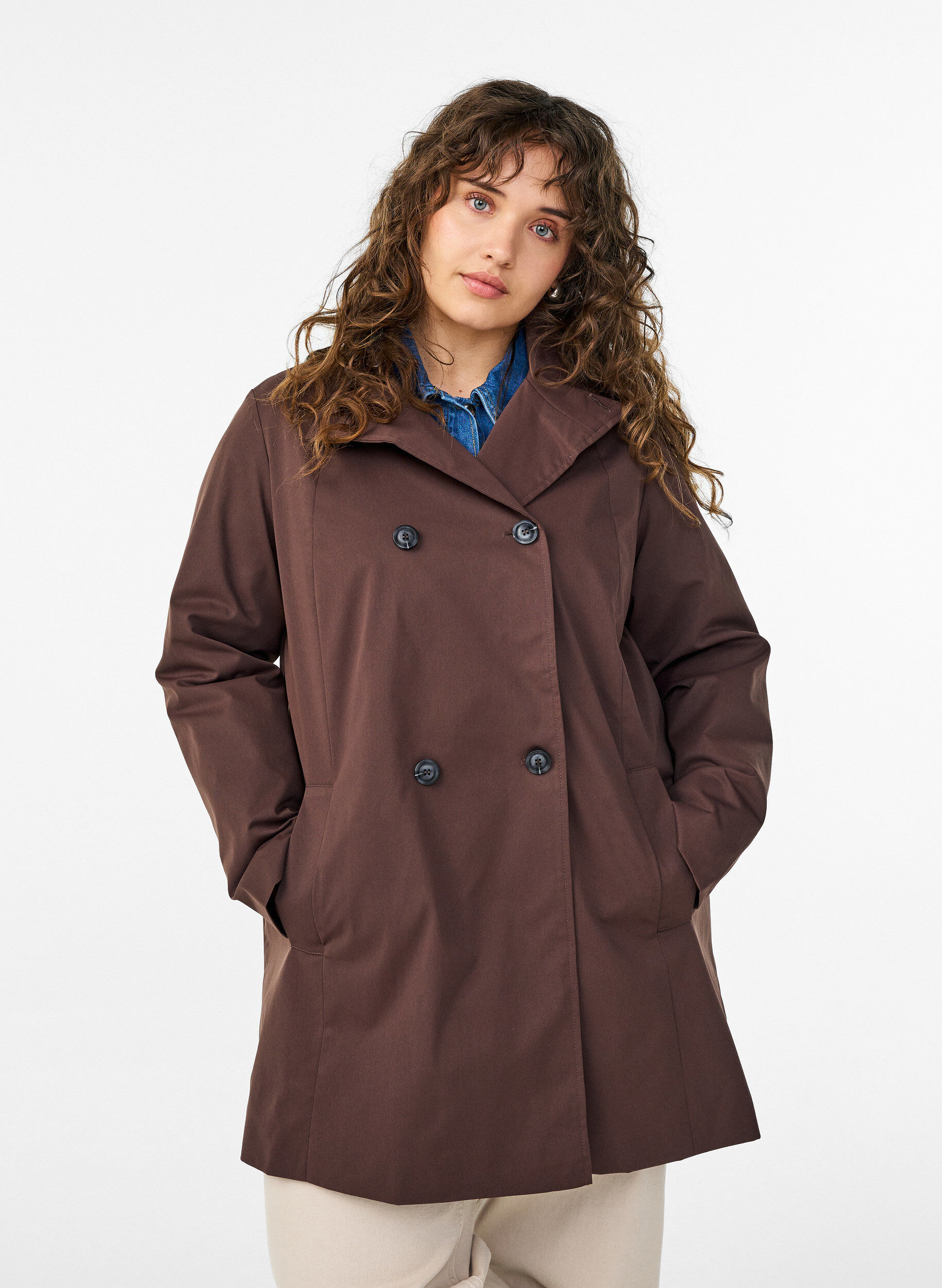 Water-repellent spring jacket with an A-line cut, Brown, Model