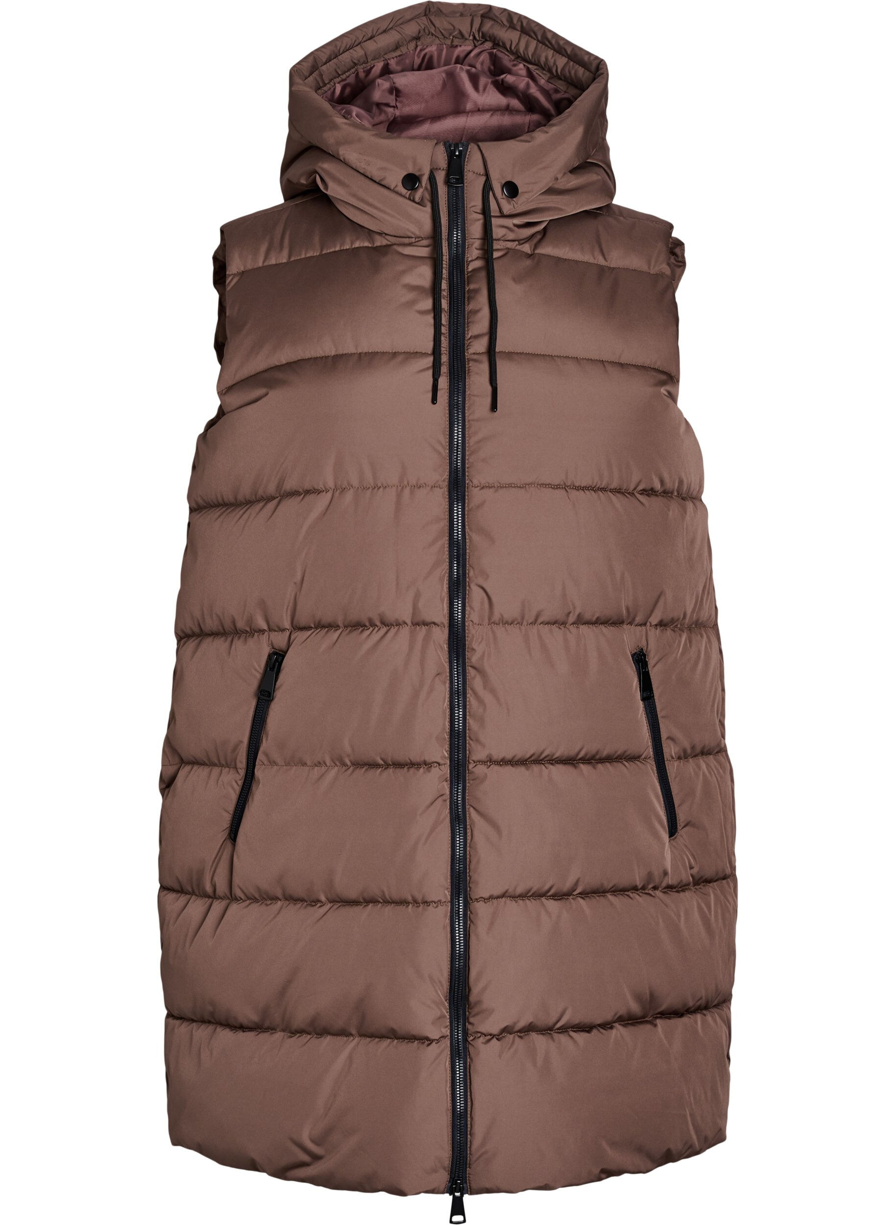 Zizzifashion Long vest with hood and pockets, Brown, Packshot image number 0