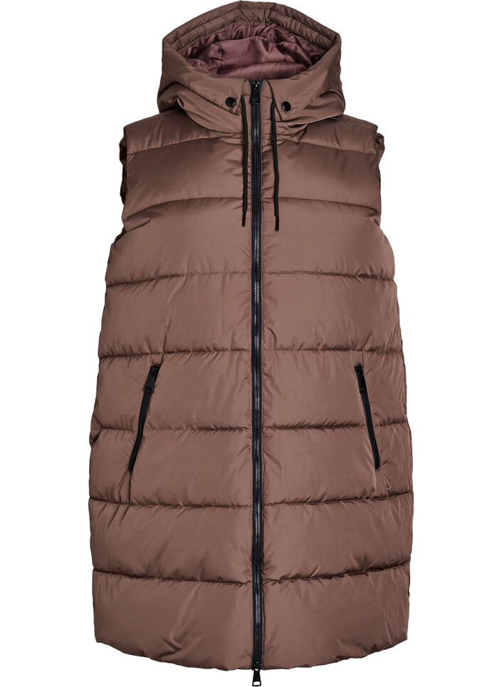 Long vest with hood and pockets, Brown, Packshot image number 0
