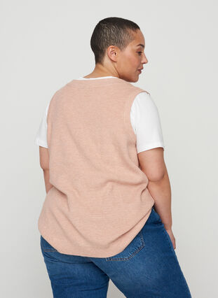 Mottled knitted vest with v-neck, Rose Smoke Mel., Model image number 1