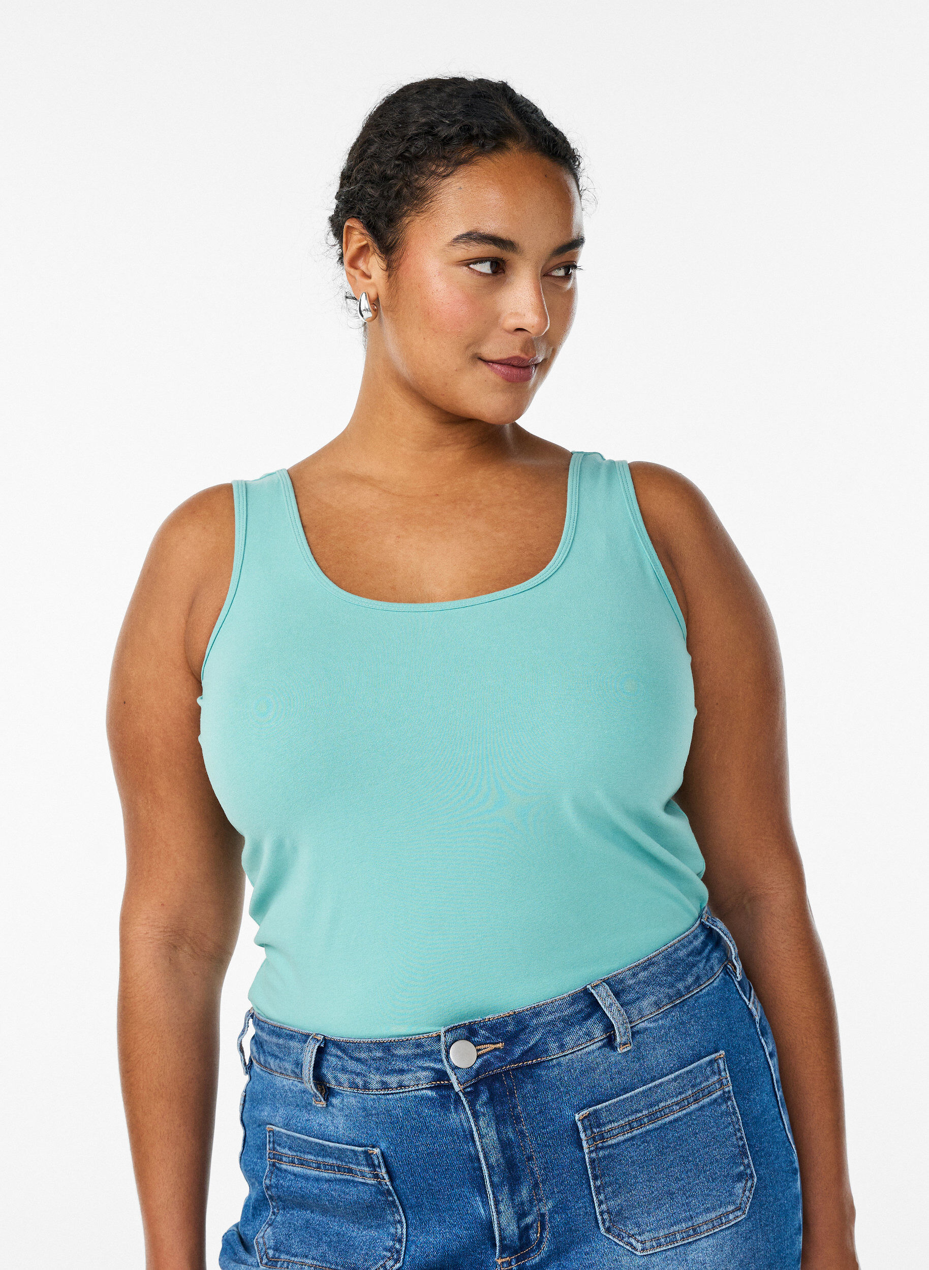 ZizzifashionSolid color basic top in cotton, Green, Model image number 0