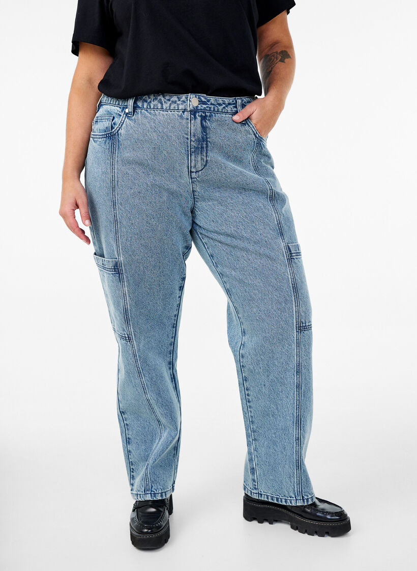 High-waisted cargo jeans, Light Blue, Model image number 2