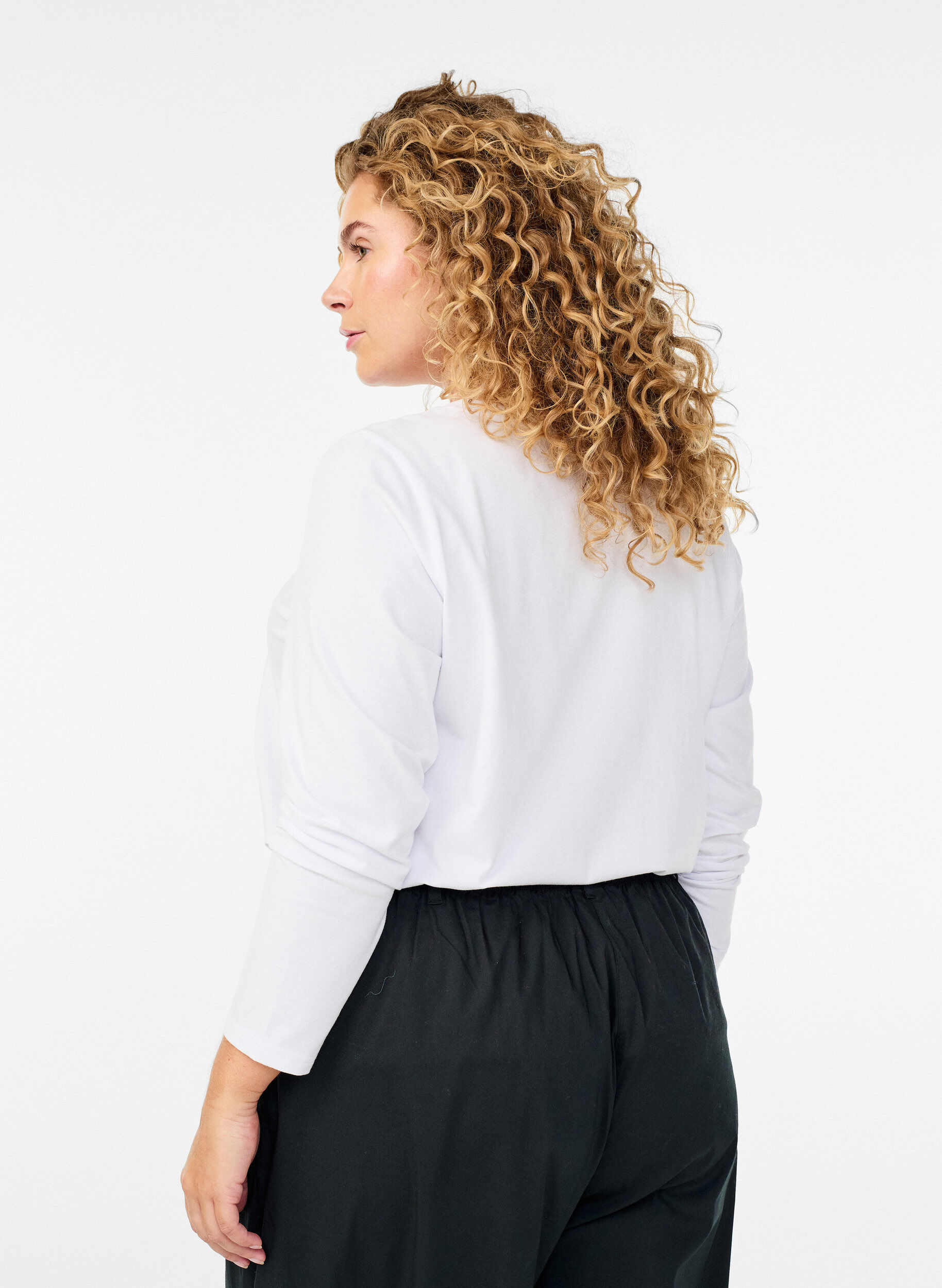 ZizzifashionBasic jersey top with long sleeves, White, Model image number 2