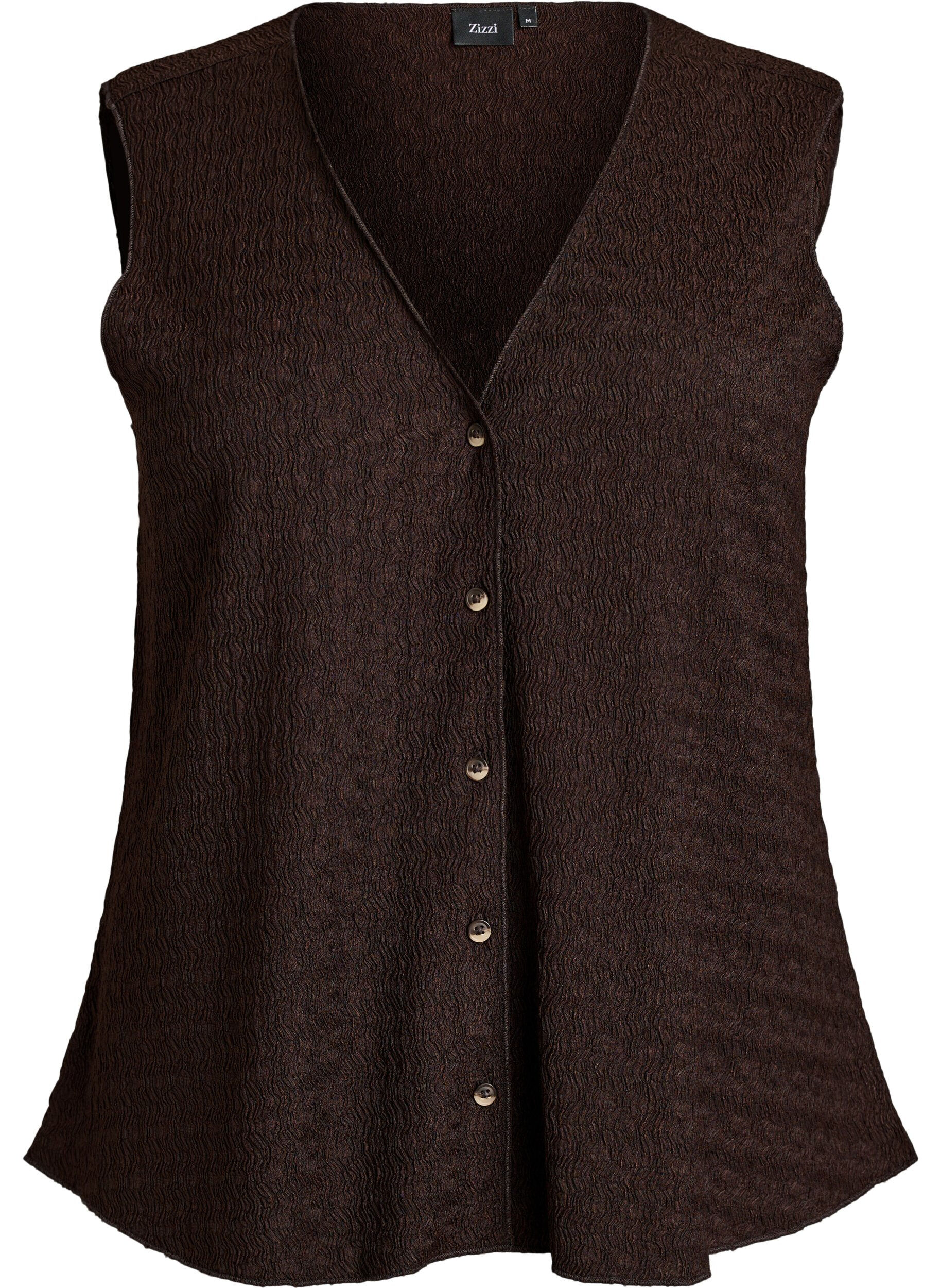 Zizzifashion Sleeveless top with a wavy texture and button fastening, Brown, Packshot image number 0