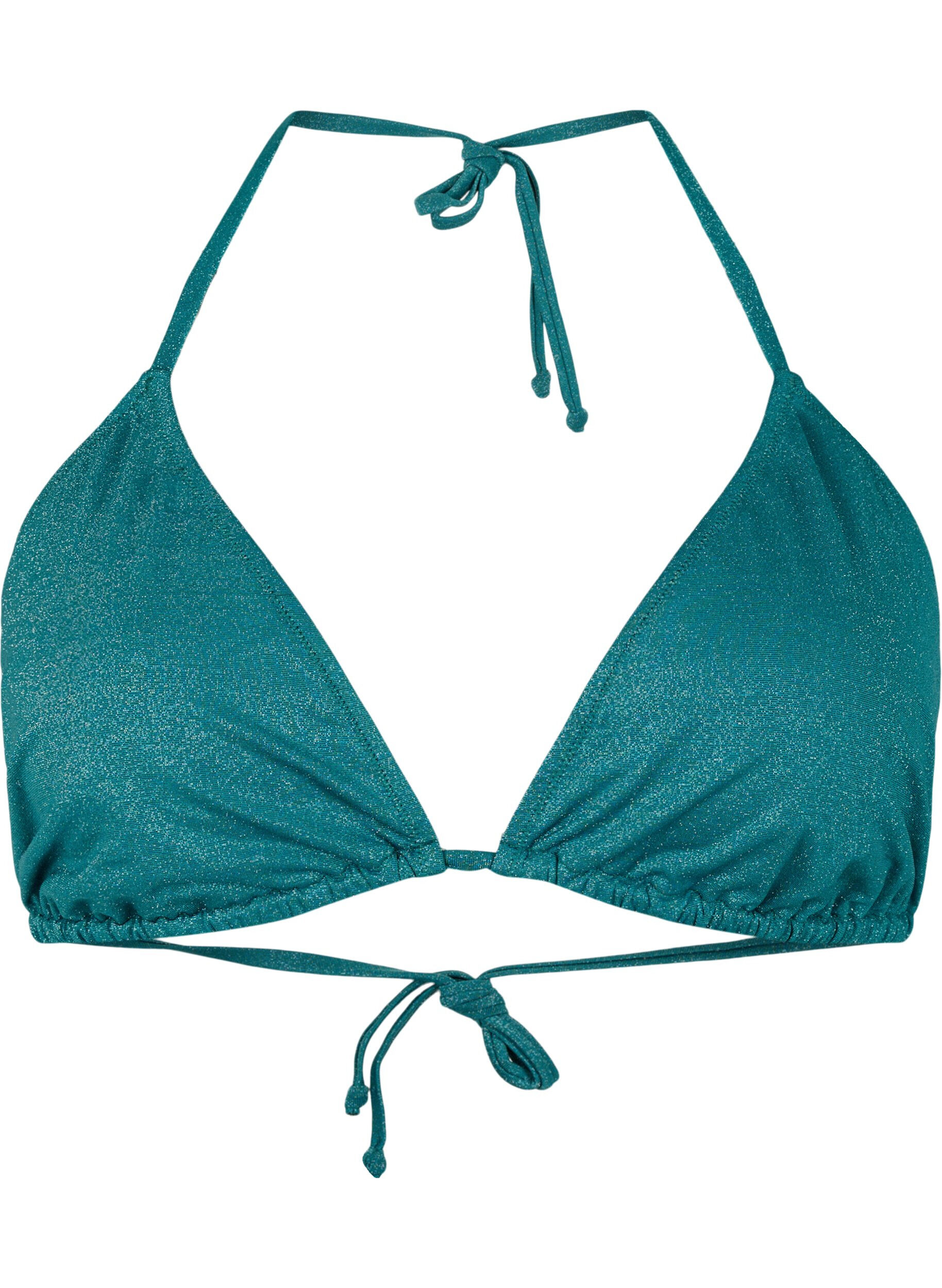 Zizzifashion Glitter triangle bikini top, Green, Packshot image number 0