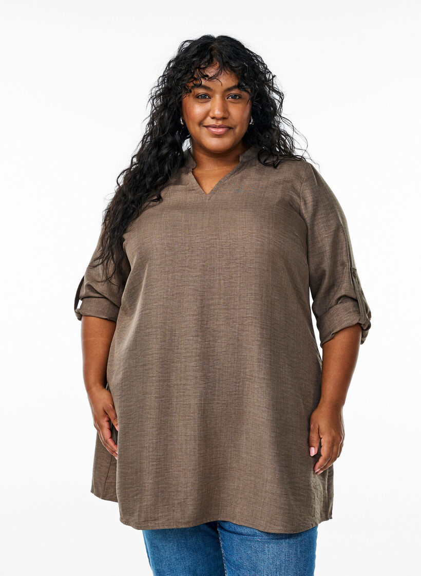Tunic with V-neck, Brown, Model image number 0