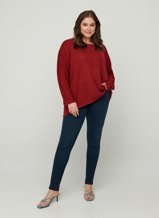 Plain-coloured blouse with long sleeves, Red, Model image number 2