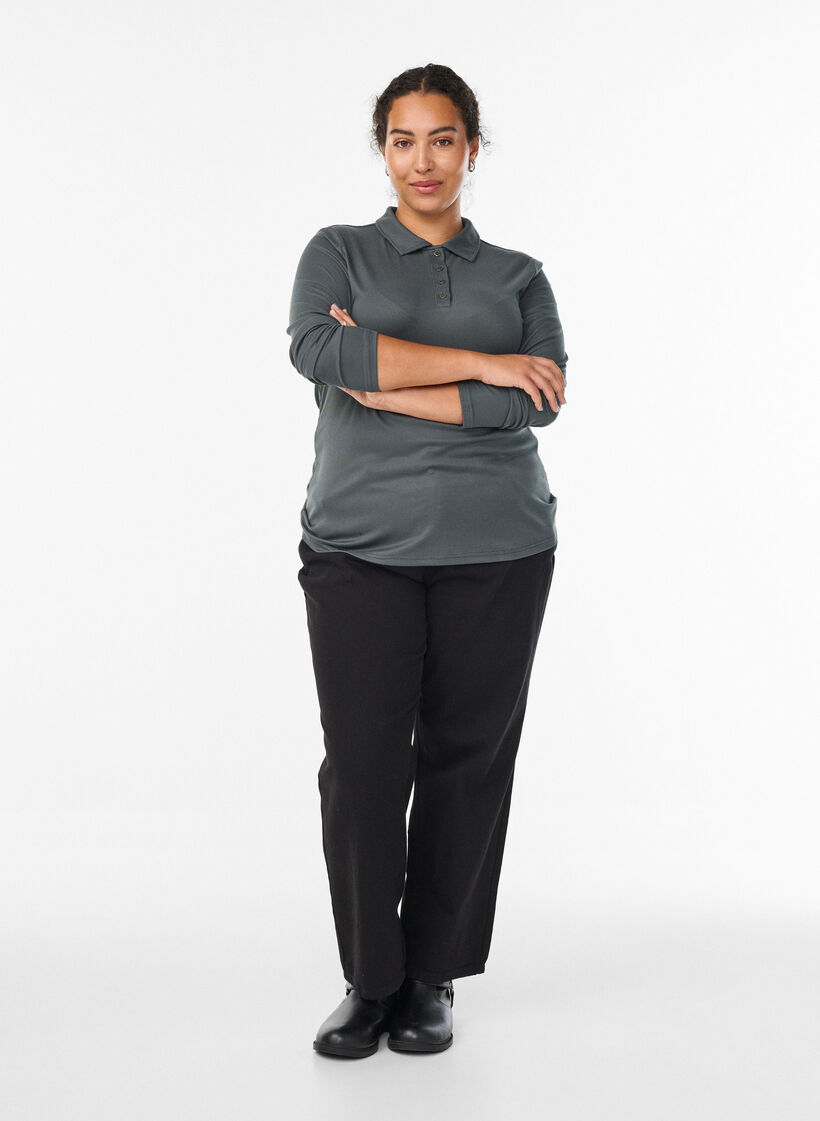 Polo shirt in soft rib with long sleeves, Green, Model image number 1