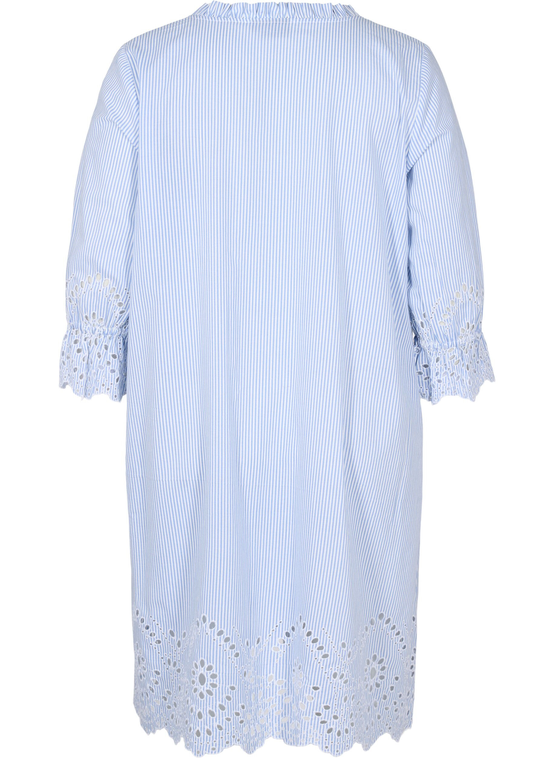 Zizzifashion Cotton dress with stripes and embroidery anglaise, Blue Stripe, Packshot image number 1