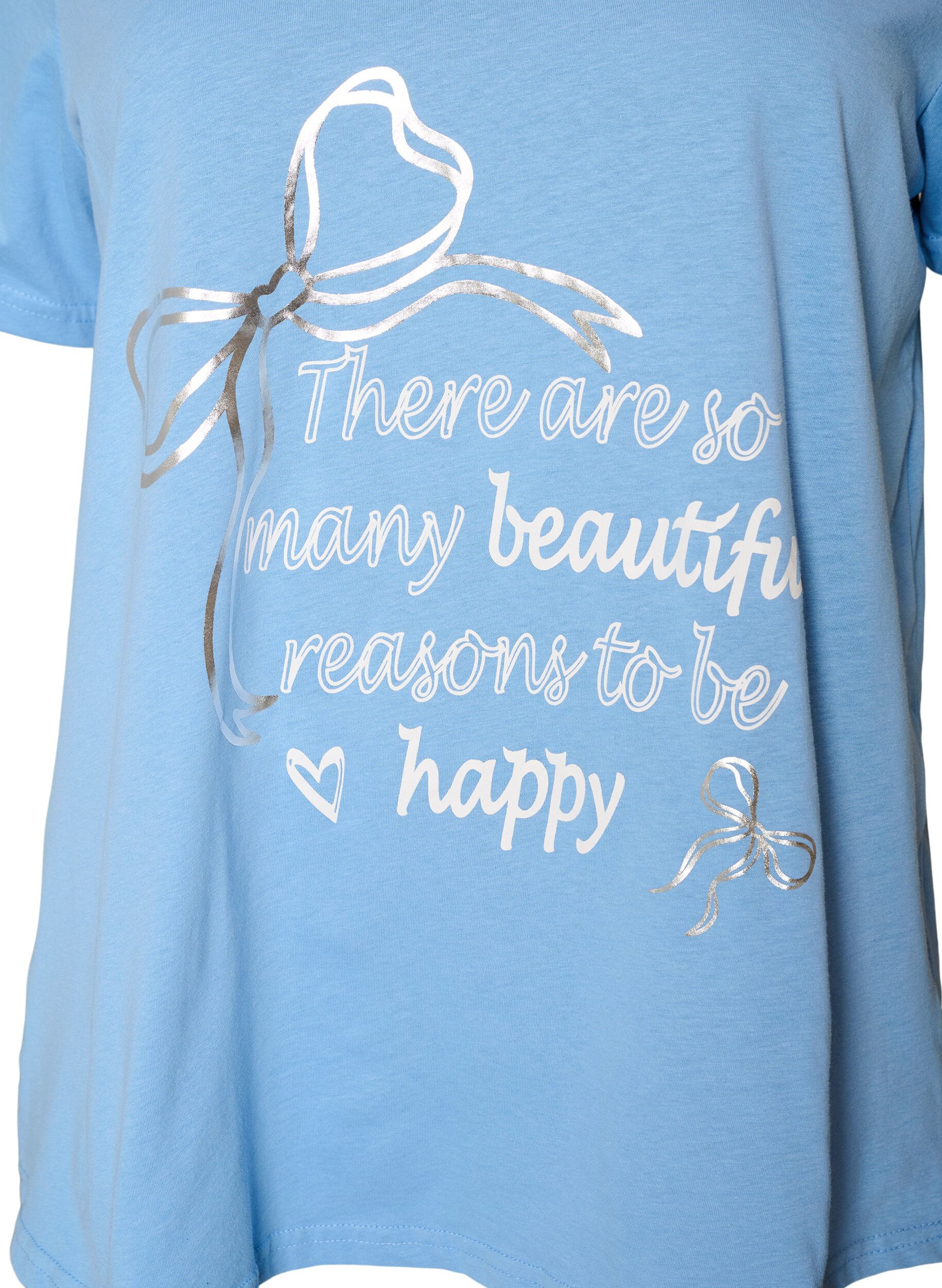 Zizzifashion Cotton T-shirt with V-neck and front print, Light Blue, Packshot image number 2