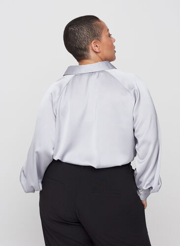 Shirt with balloon sleeves and collar, Light Grey, Model image number 1