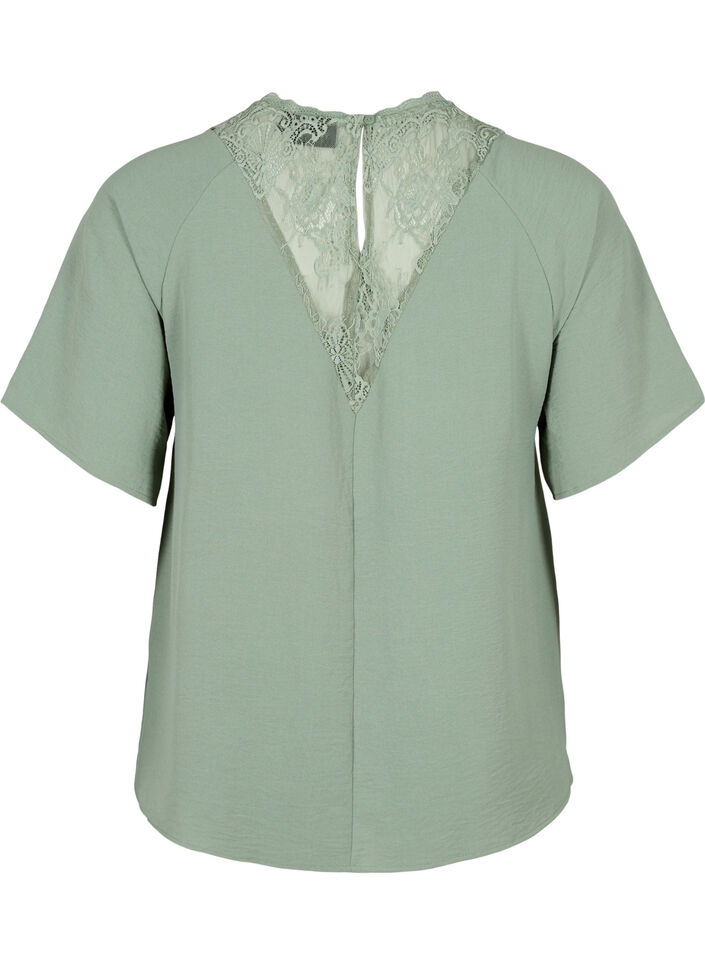 Short-sleeved blouse with lace, Lily Pad, Packshot image number 1