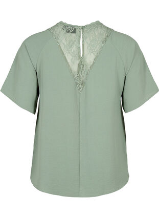 Short-sleeved blouse with lace, Lily Pad, Packshot image number 1