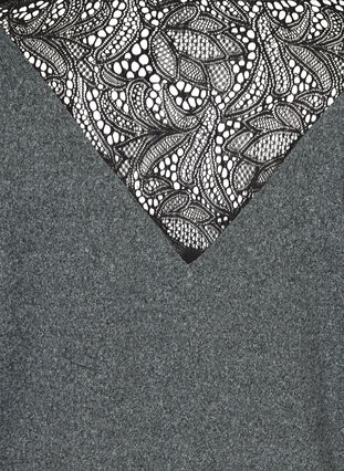 Marled blouse with a lace back, Dark Grey Melange, Packshot image number 3