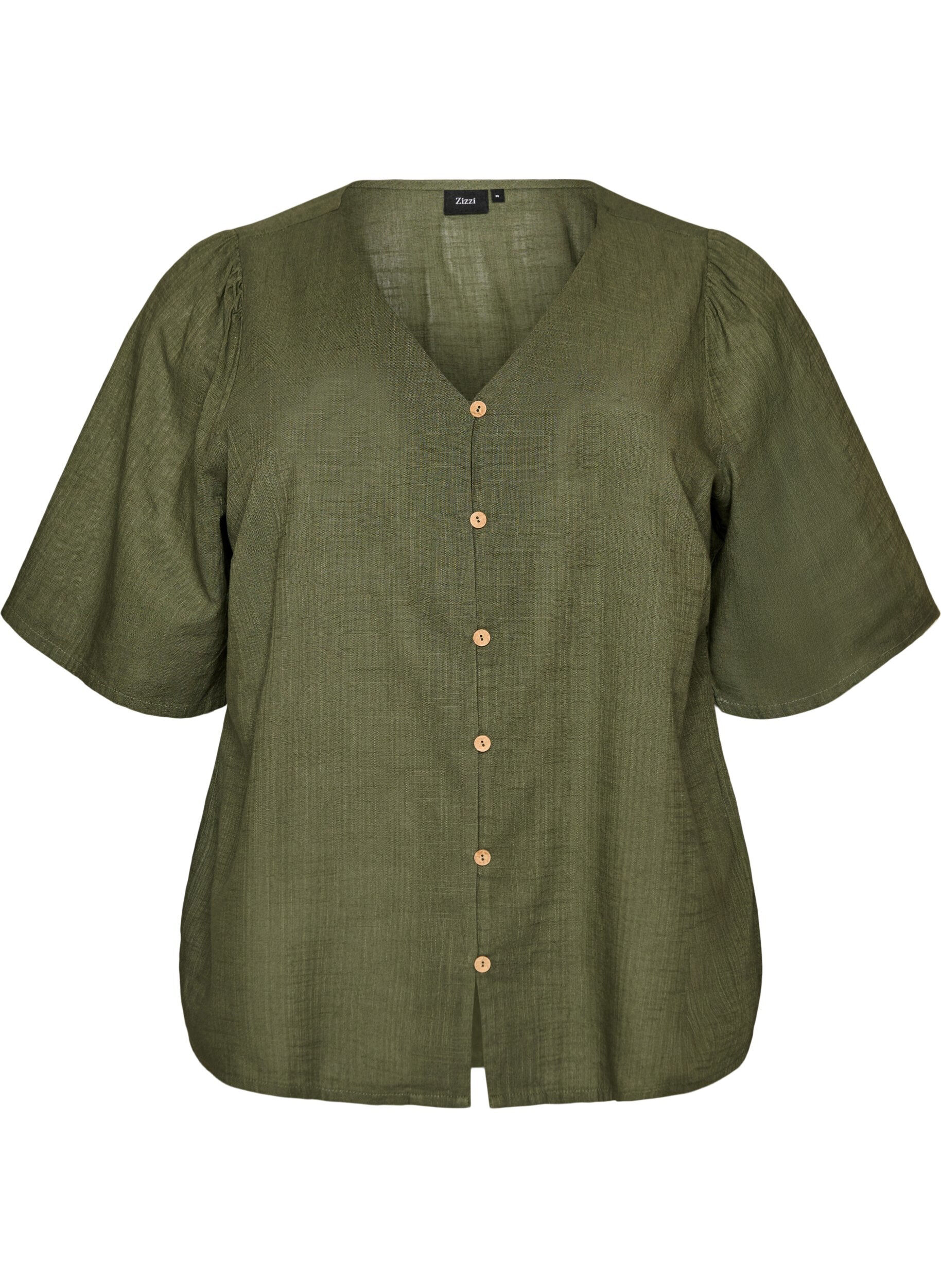 Zizzifashion Short-sleeved cotton shirt with a V-neck, Green, Packshot image number 0