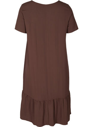 Short-sleeved viscose dress with v-neck, Mocca, Packshot image number 1