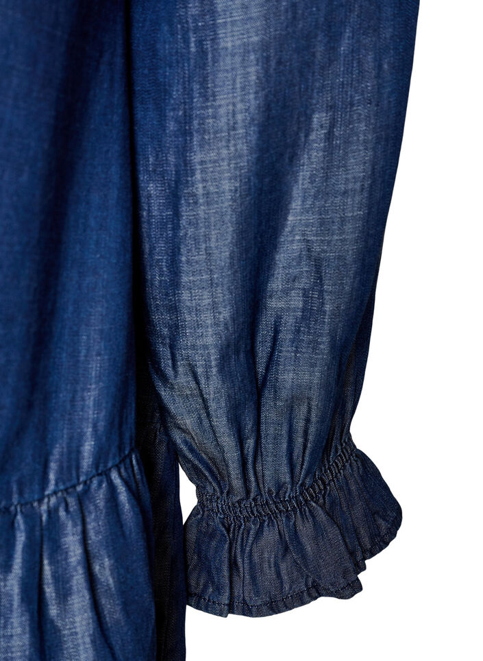 Short denim-look dress with ruffles, Blue, Packshot image number 3