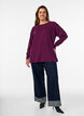 Knitted blouse with round neck and knitted pattern, Red, Model image number 1