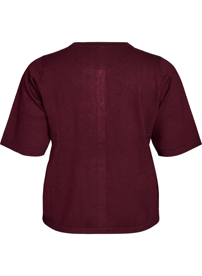 Knit cardigan with heart buttons and short sleeves, Red, Packshot image number 1