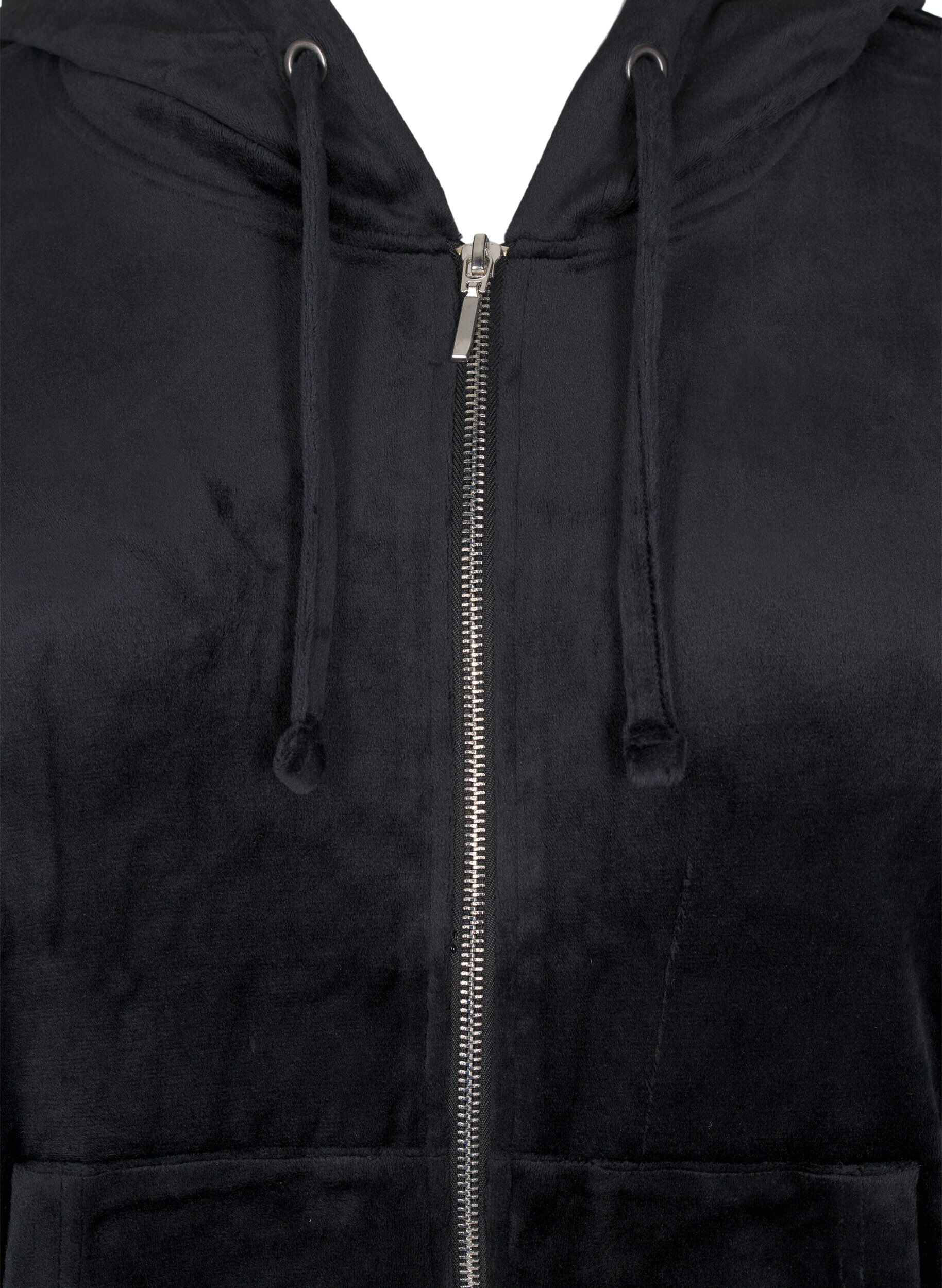 Zizzifashion Velour cardigan with hood, Black, Packshot image number 2