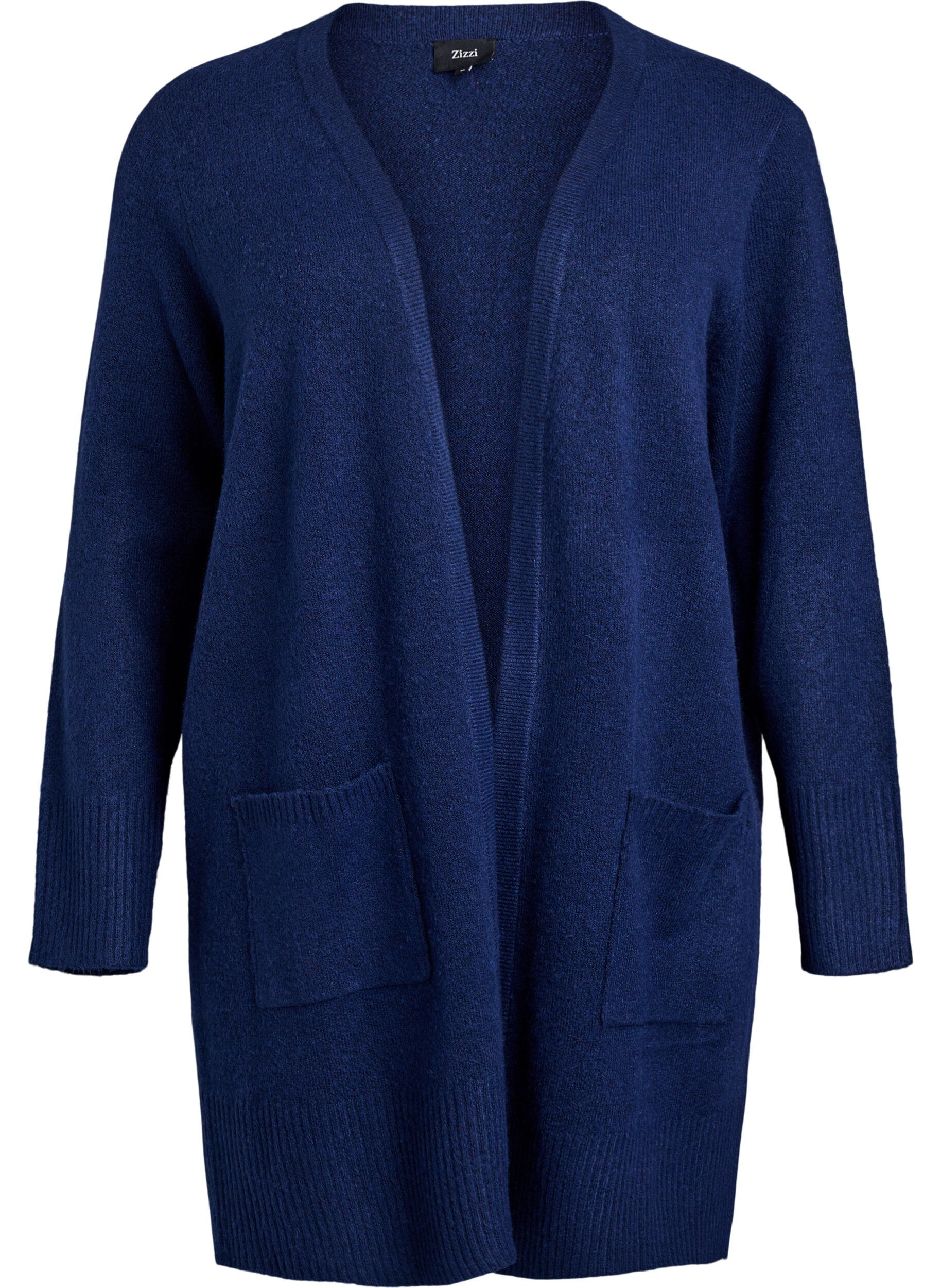 Zizzifashion Ribbed Knit Cardigan with Pockets, Blue, Packshot image number 0