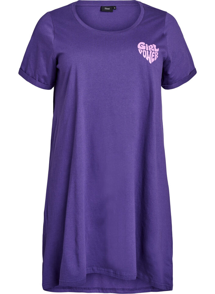 Short-sleeved nightgown in organic cotton, Purple, Packshot image number 0