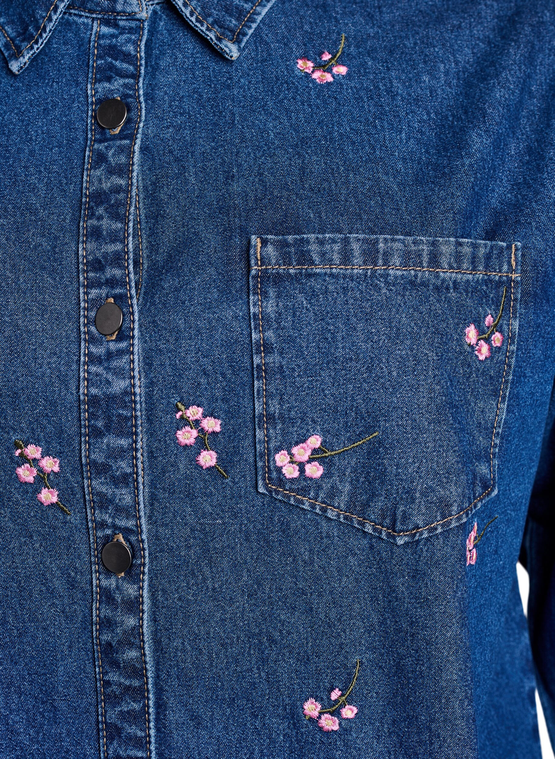 Zizzifashion Denim shirt with embroidered strawberries, Blue, Packshot image number 2